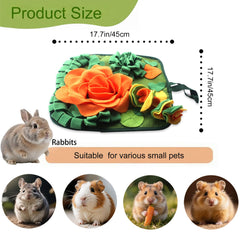 QMoveltyF Rabbit Snuffle Mat in-use provides enriching foraging playtime for small pets