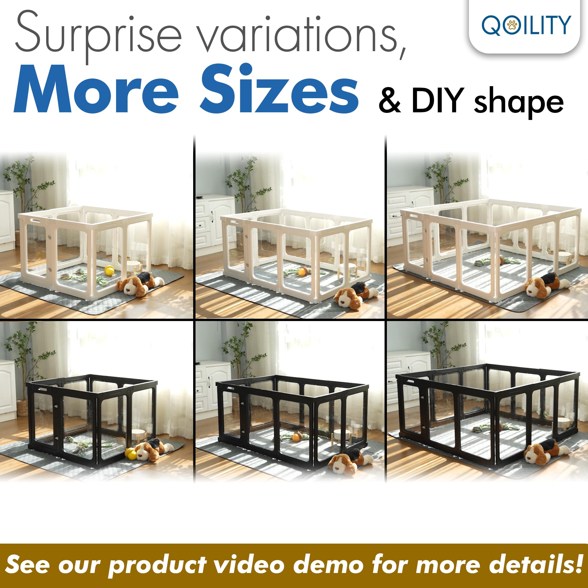 Qoility dog playpen with 8 panels expands to fit smaller rooms.