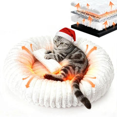 QOKO self-warming cat bed front view in cozy egg-tart shape for indoor warmth