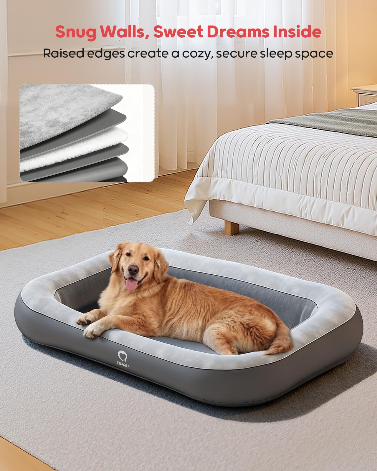 QPAU inflatable dog bed durable materials resist wear from outdoors and daily use