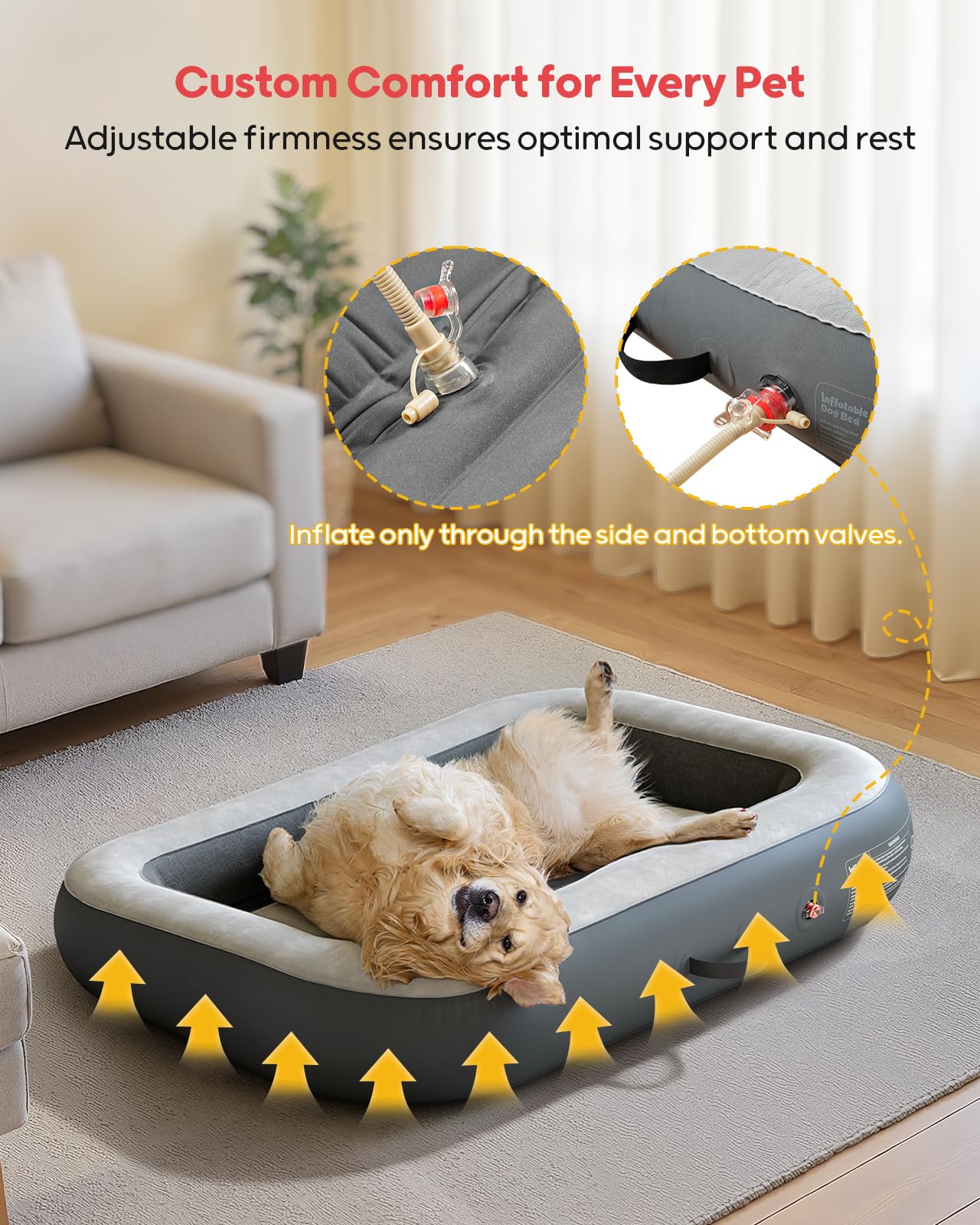 QPAU inflatable dog bed raised sides provide a cozy secure resting space