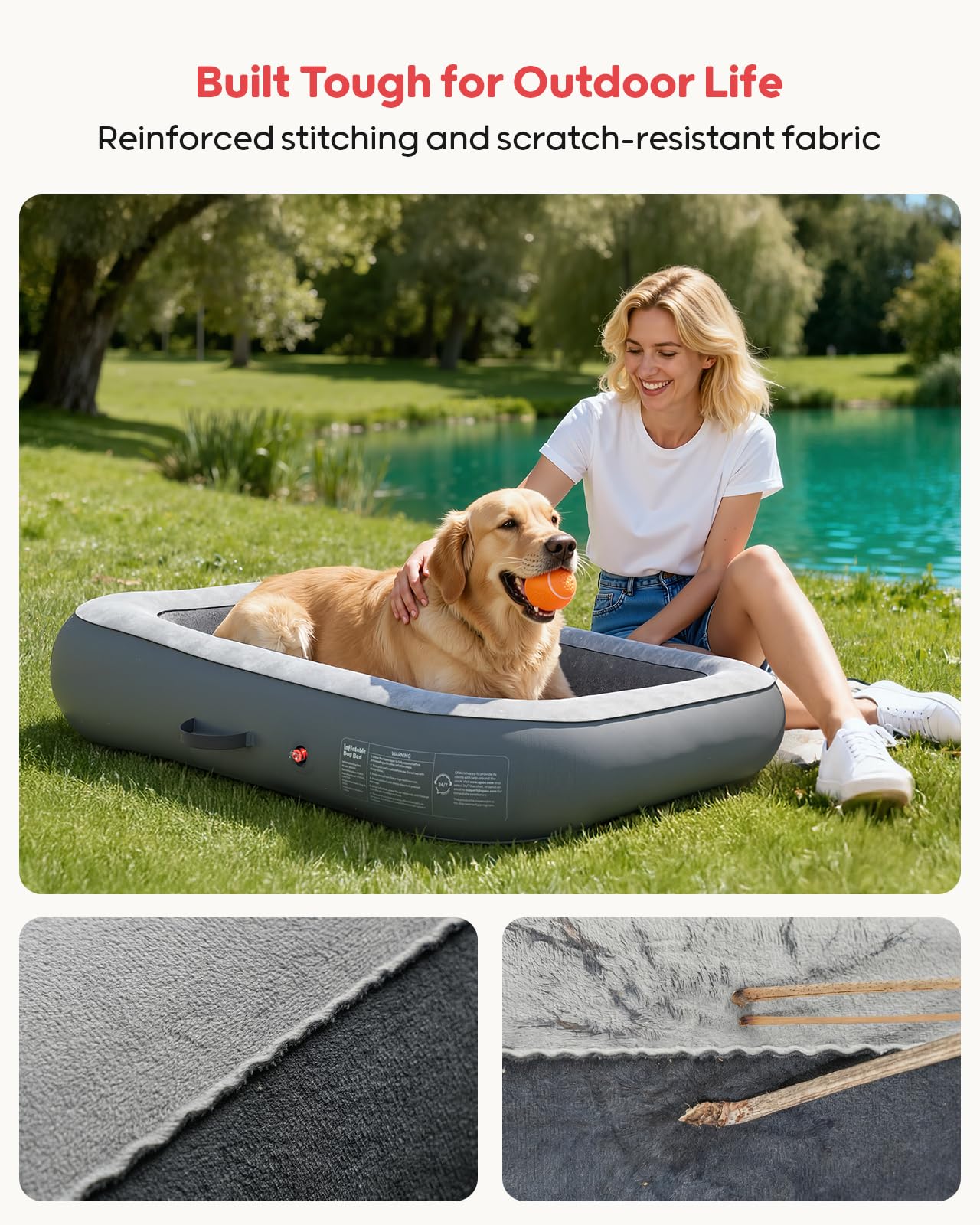 QPAU inflatable dog bed available in medium and large sizes for all dogs