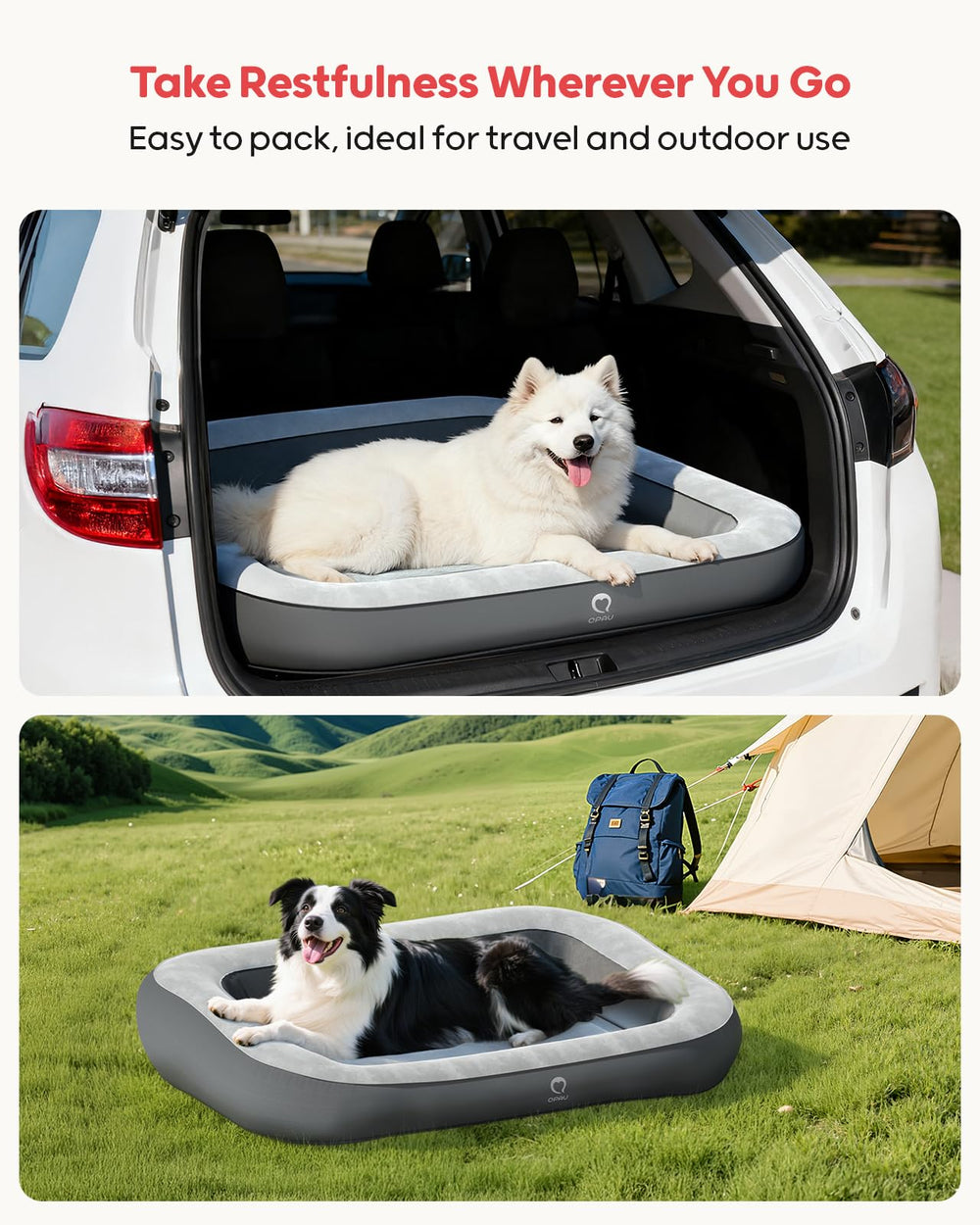 QPAU inflatable dog bed waterproof fabric keeps paws clean and cleanup easy