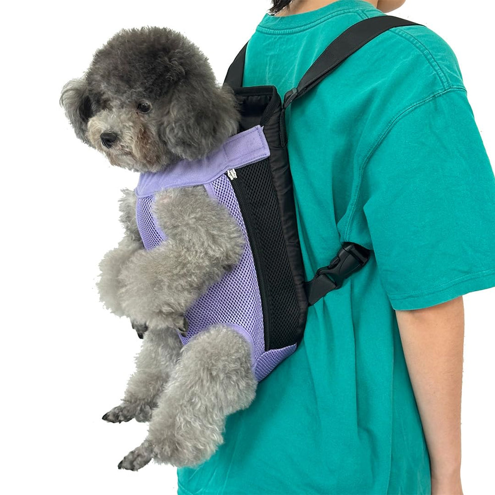 QQLe pet carrier backpack shows secure enclosure with reinforced closures.