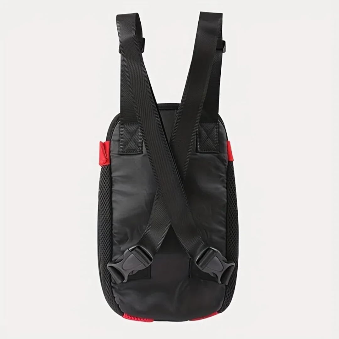 QQLe pet carrier backpack provides ventilation and pet visibility outdoors.