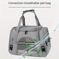 QQLe pet carrier features a hands-free strap for easier, safer travel.