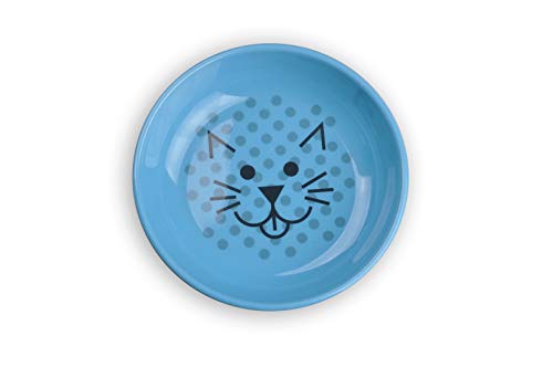QQV Van Ness ECOWARE Cat Dish Pacific Blue angled view for space-saving feeding area