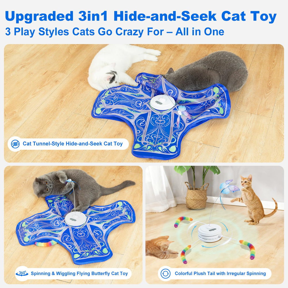 Qraxond interactive cat toy hide-and-seek action shows unpredictable movement for engagement.