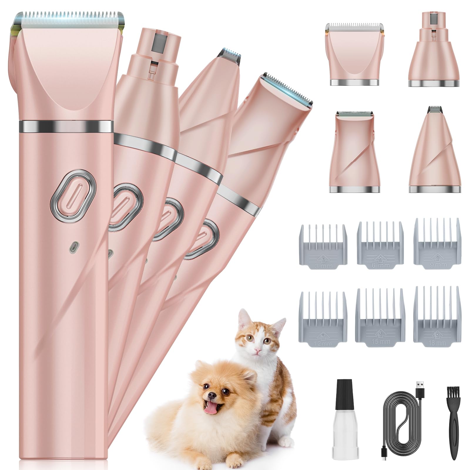 QREEYX Upgrade dog grooming kit 4in1-heads enables precise body and face trimming for pets.