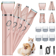 QREEYX Upgrade dog grooming kit 4in1-heads enables precise body and face trimming for pets.