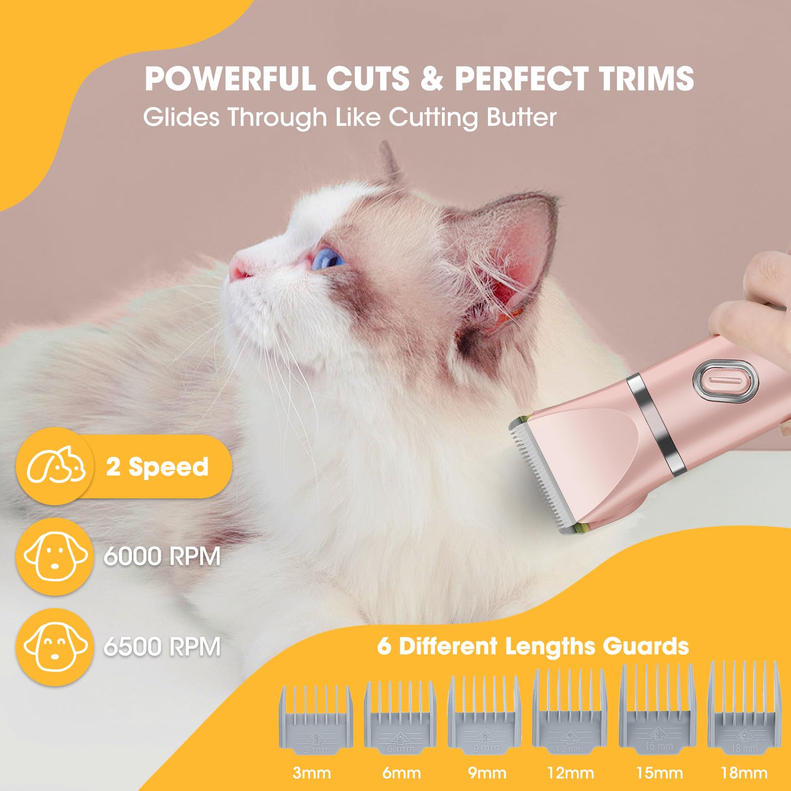QREEYX Upgrade dog grooming kit cordless-handle offers comfortable grip during trimming.