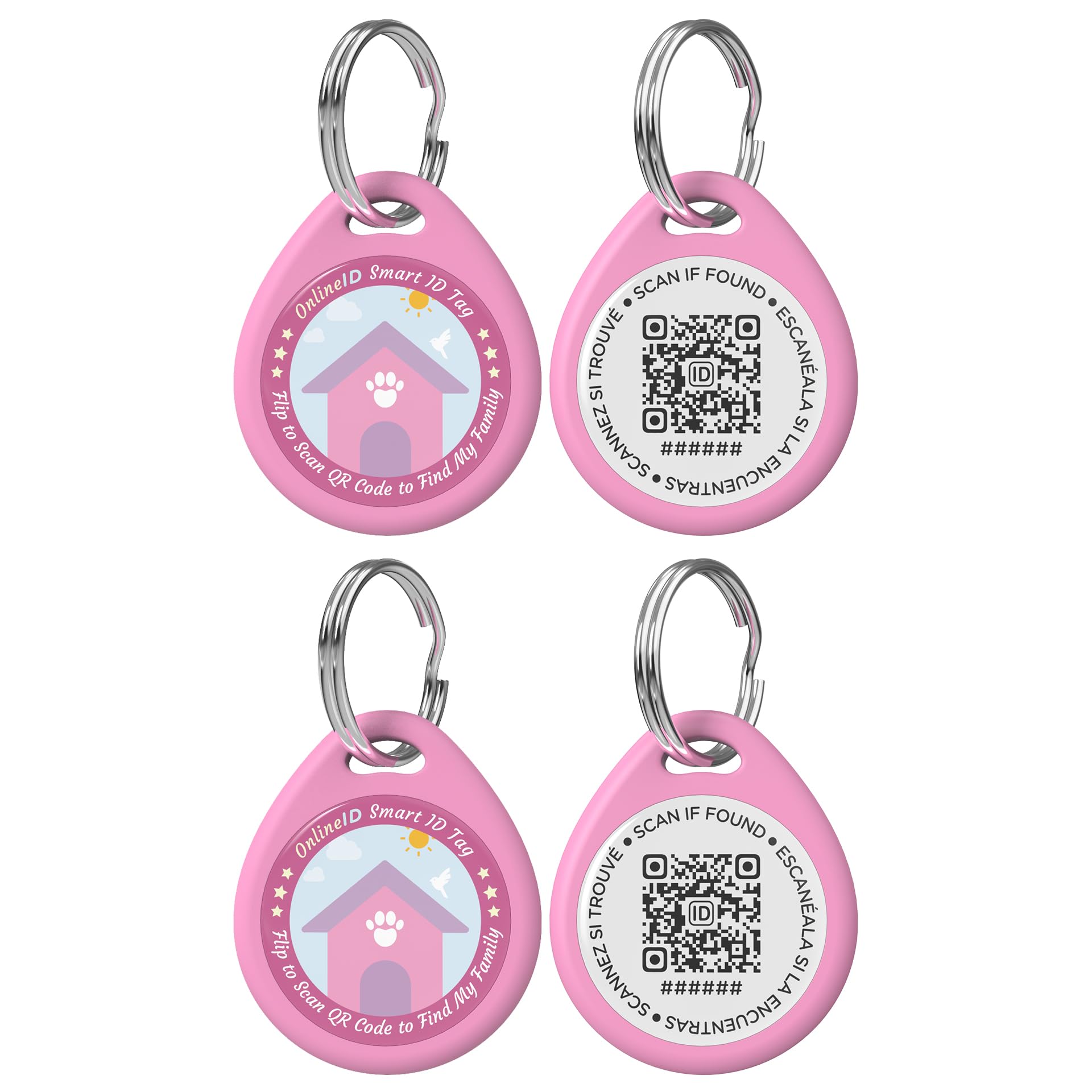 QRTAGLAB two-pack pink dog tags front view for quick reunions.