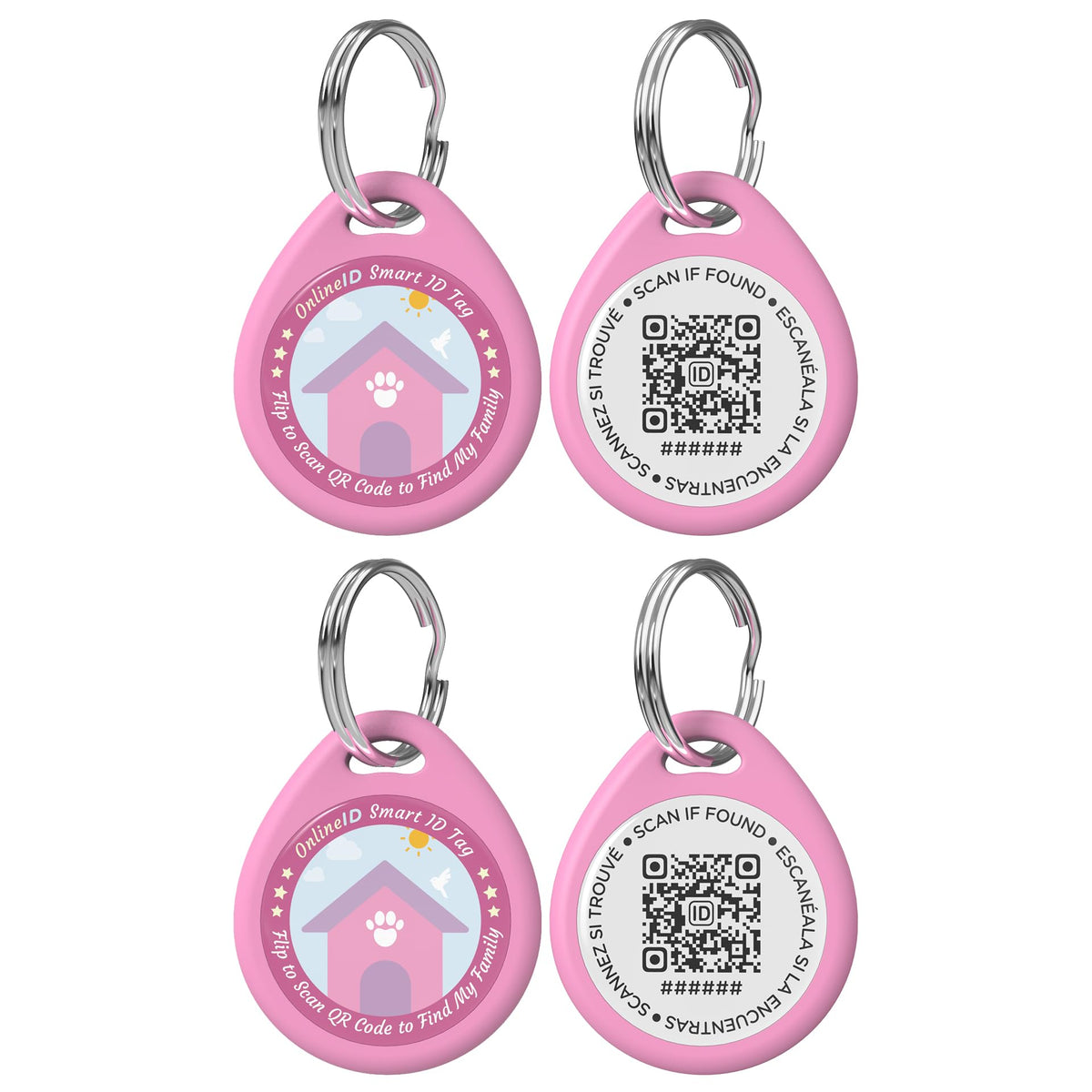 QRTAGLAB two-pack pink dog tags front view for quick reunions.