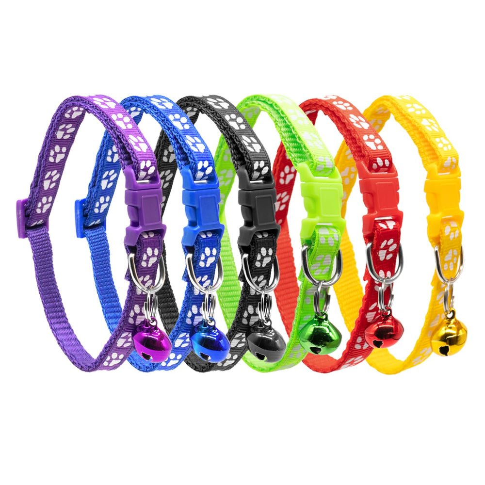 Quacc paw-print red-yellow collar with bell helps locate your puppy quickly.
