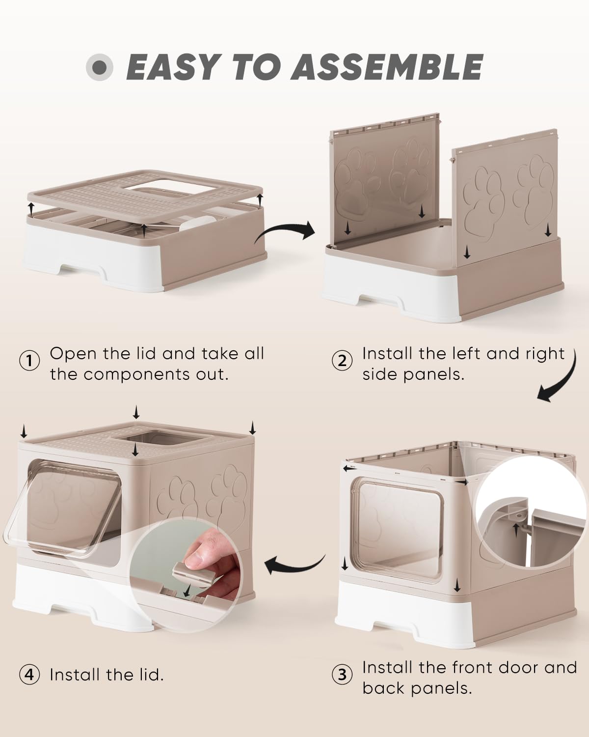 Qualasision enclosed cat litter box coffee foldable design for easy storage and travel.