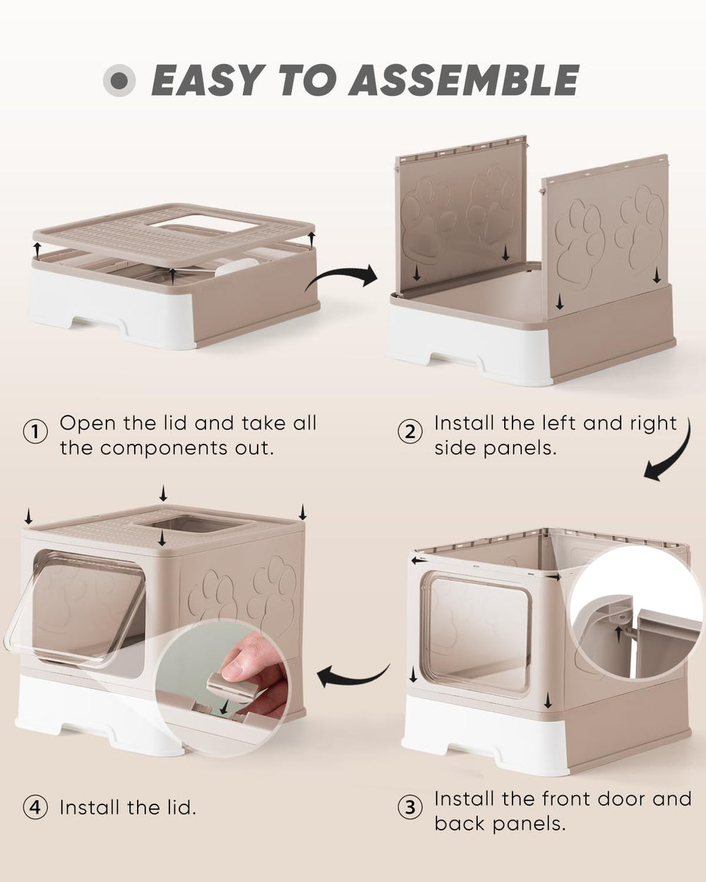 Qualasision enclosed cat litter box coffee foldable design for easy storage and travel.