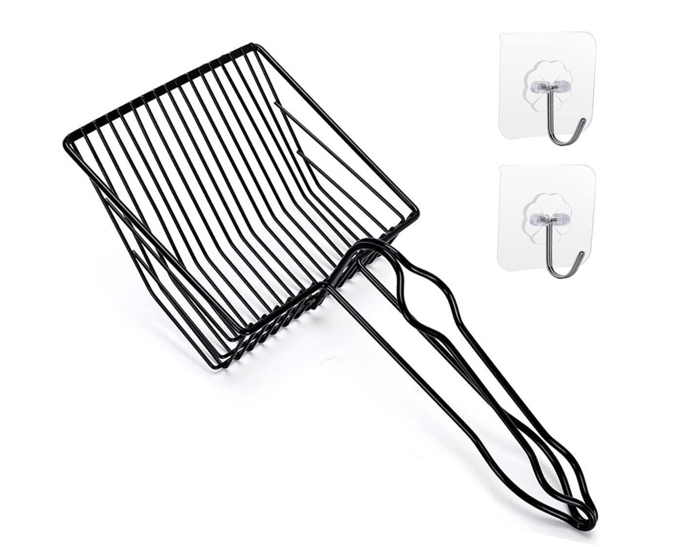 QUALIALL metal cat litter scoop flat-head design for rapid clump removal.