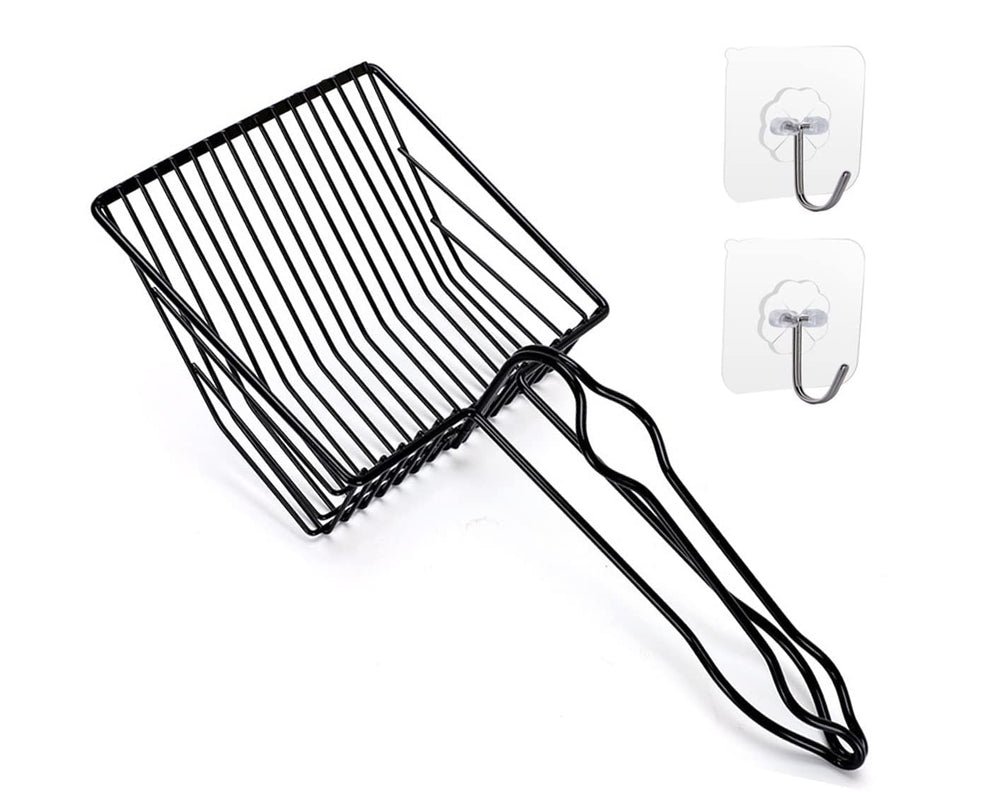 QUALIALL metal cat litter scoop flat-head design for rapid clump removal.