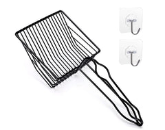 QUALIALL metal cat litter scoop flat-head design for rapid clump removal.