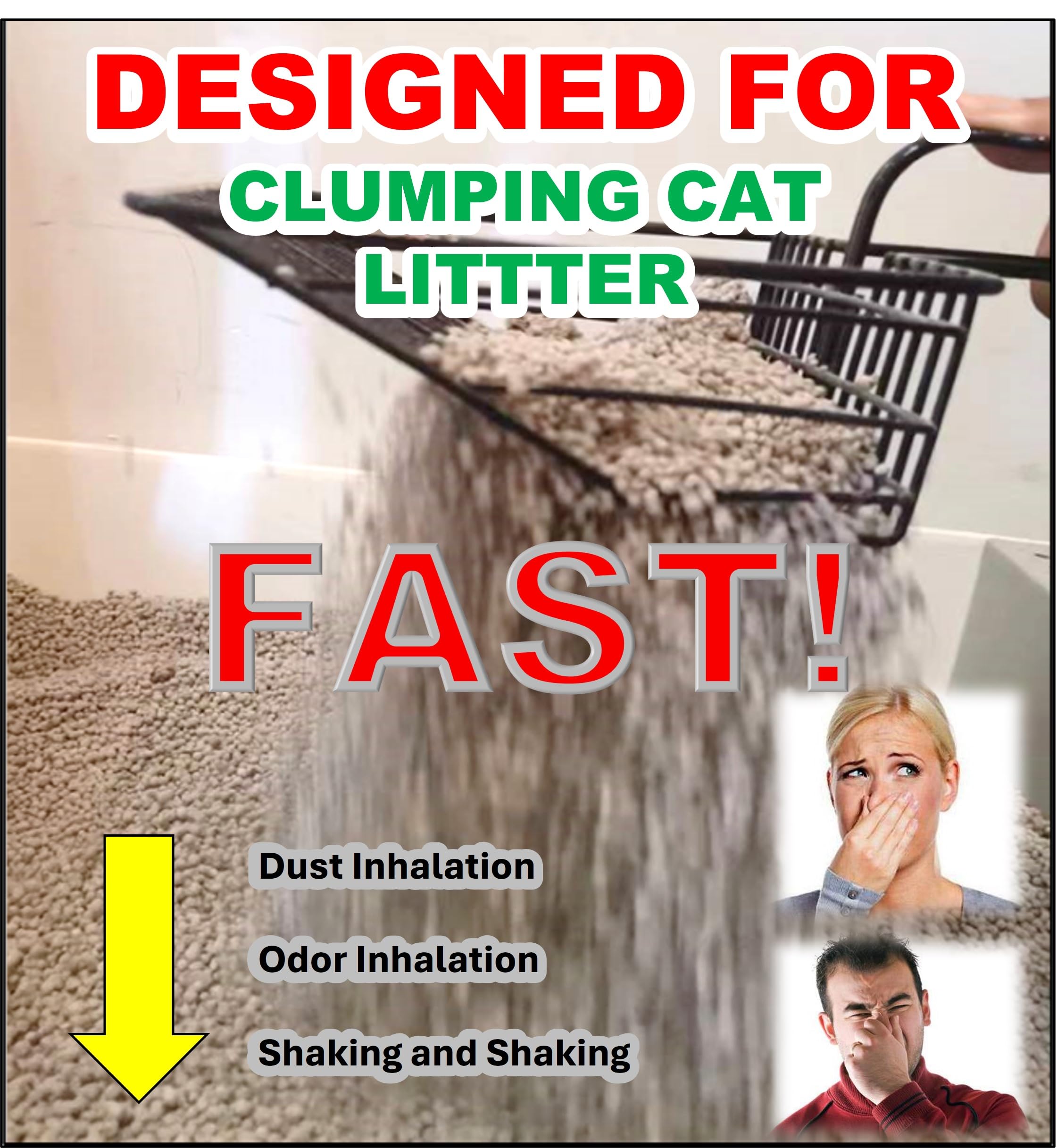 QUALIALL metal cat litter scoop thumb-hole provides comfy grip during cleaning.