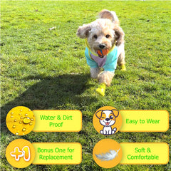 Quality Life Hack waterproof dog boots closeup highlights mud resistance for rainy strolls.