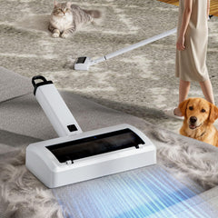 Quamkar electric carpet rake extendable handle for carpet and furniture cleaning.