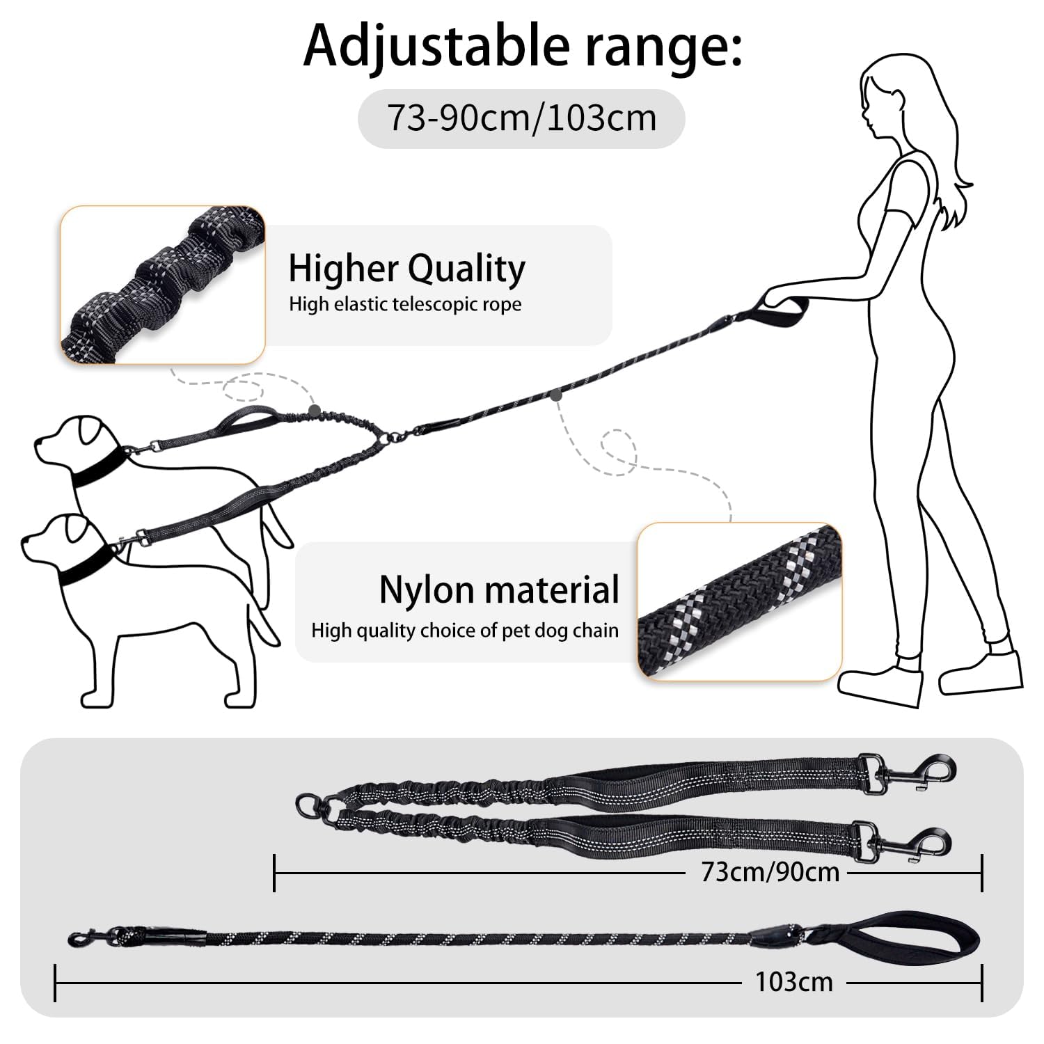 QUAN DUO DUO 360° swivel keeps two dogs moving freely without tangling.