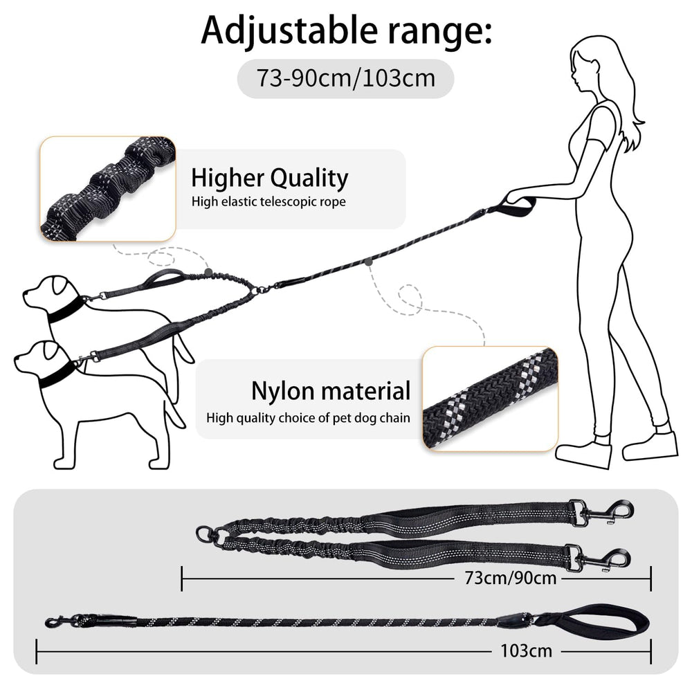 QUAN DUO DUO 360° swivel keeps two dogs moving freely without tangling.