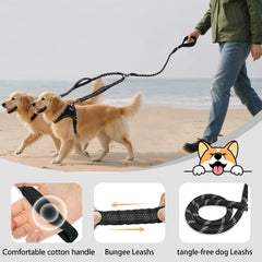 QUAN DUO DUO bungee leash absorbs shocks, reducing pull during active walks.