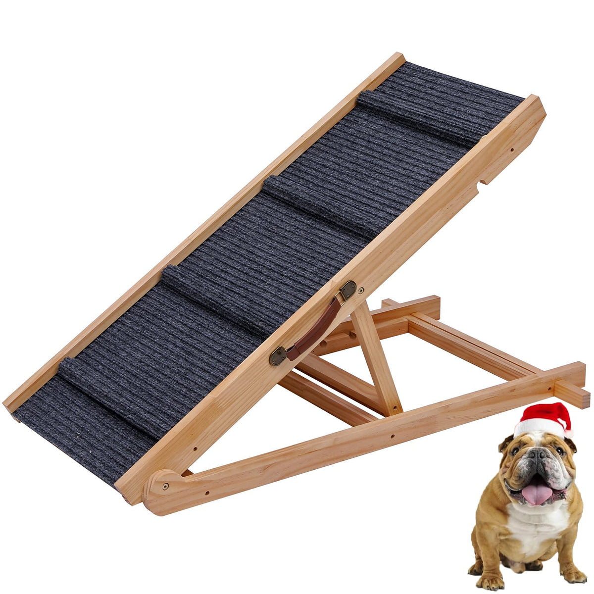 QUCHRYO foldable wooden dog ramp collapsed for compact storage and easy transport.