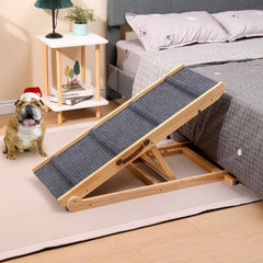 QUCHRYO foldable wooden dog ramp wood grain details highlight durable indoor/outdoor design.