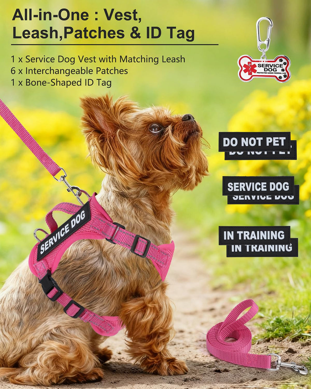 QUDLIMO service dog vest ID tag close-up features bone-shaped engraving for identification