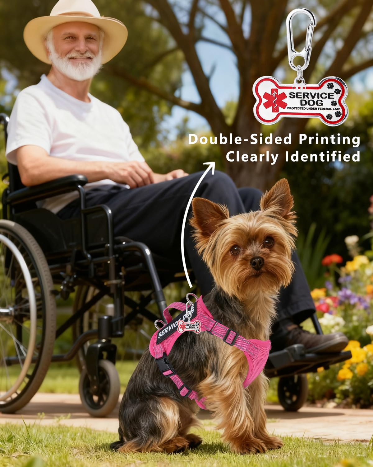 QUDLIMO service dog vest reflective strips close-up enhances visibility during dawn walks