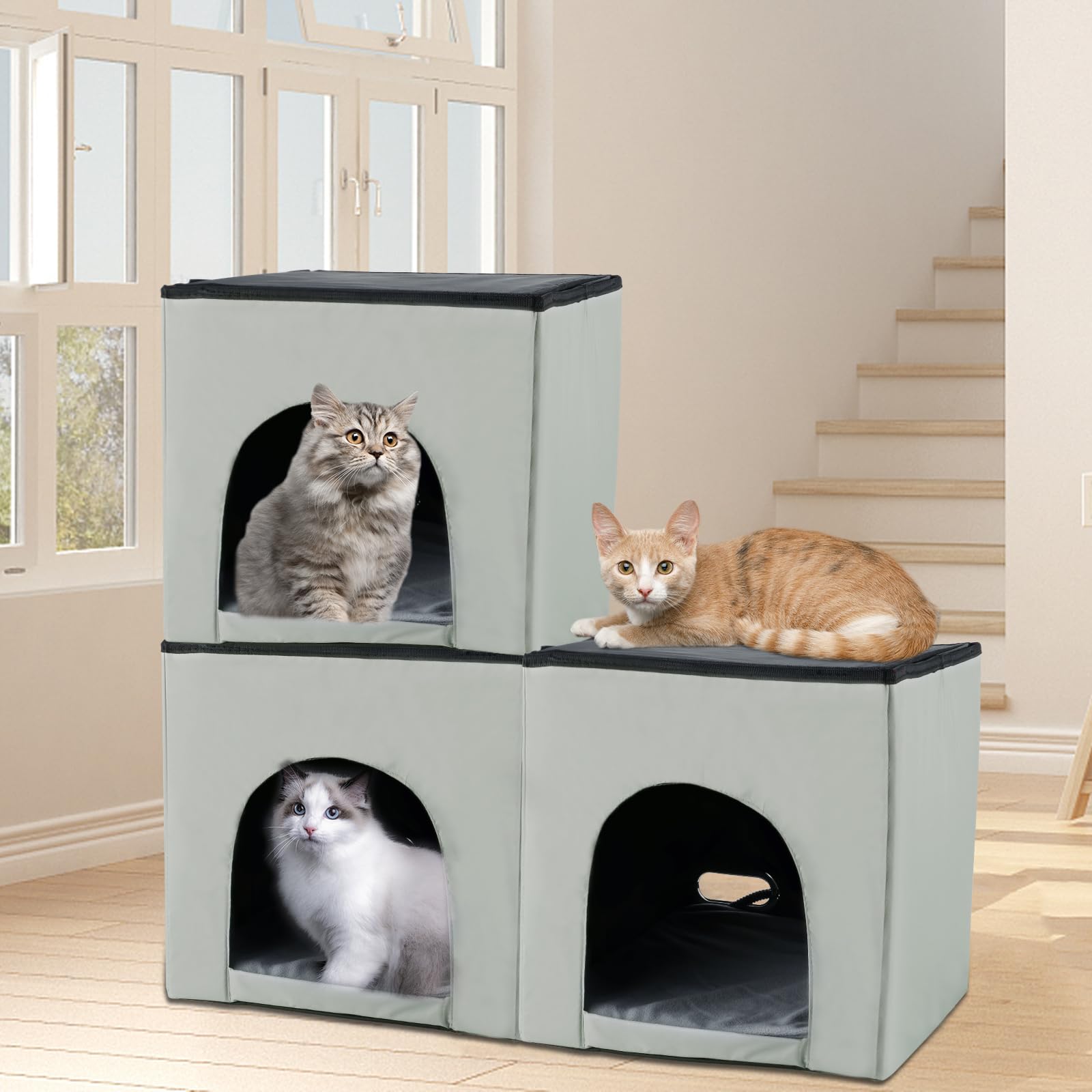 QUEARN cat house entry hole shows easy access for cats of different sizes.