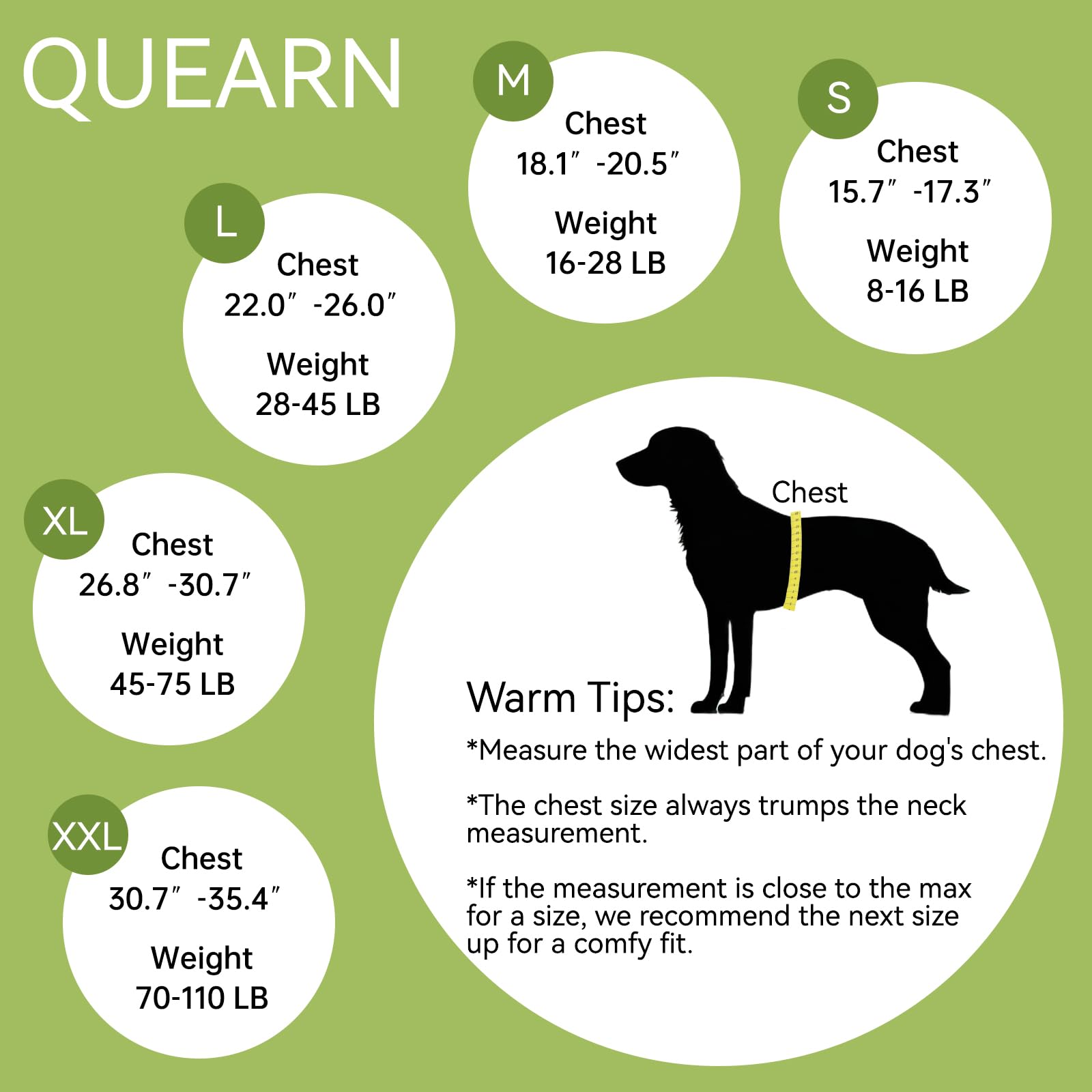 QUEARN size-s image helps owners choose the correct fit.