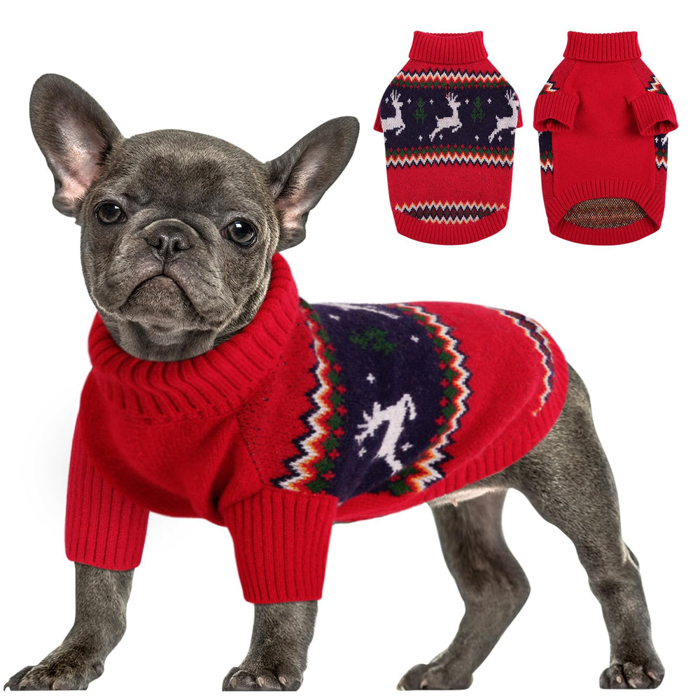 Queenmore Christmas Dog Sweater front view shows cozy knit warmth for small dogs.