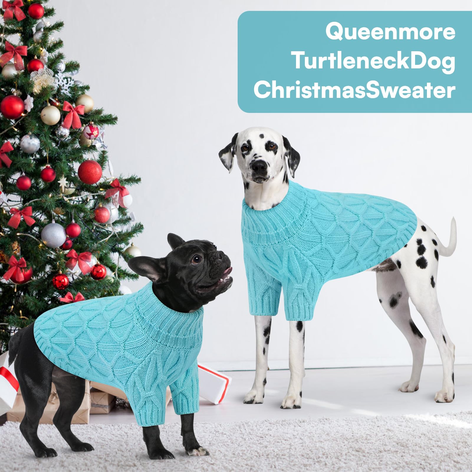 Queenmore Christmas dog sweater pattern highlights festive style for holidays and photo moments.