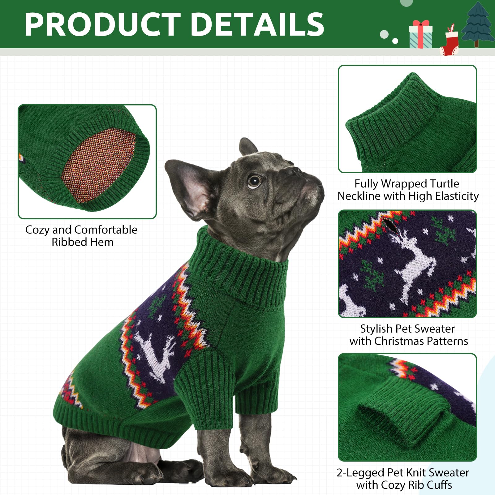 Queenmore Christmas sweater pattern detail with festive reindeer motif for holiday photos