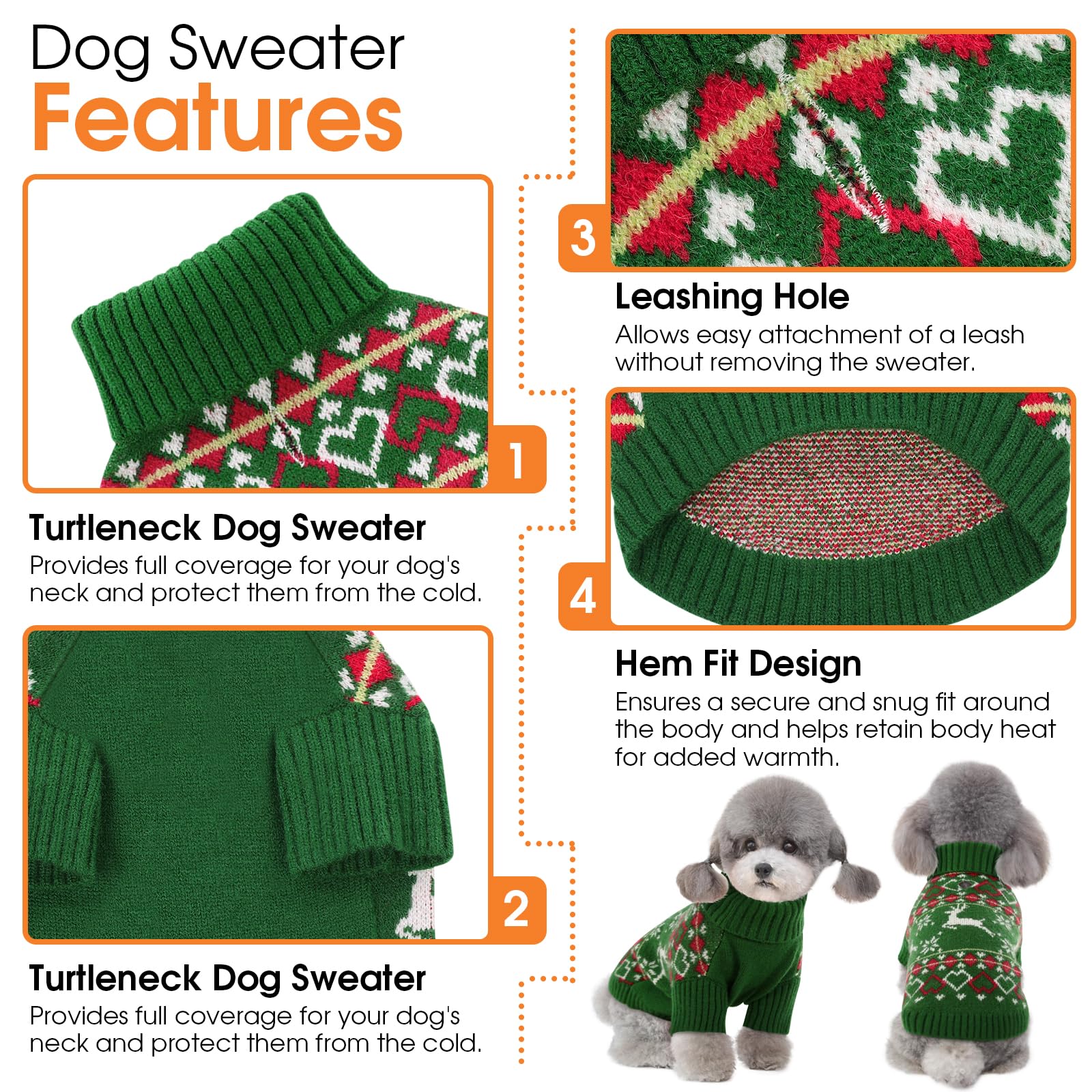Queenmore dog Christmas sweater festive reindeer pattern back view for holiday photos