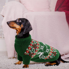 Queenmore dog Christmas sweater high-collar neck close-up highlights warmth and comfort