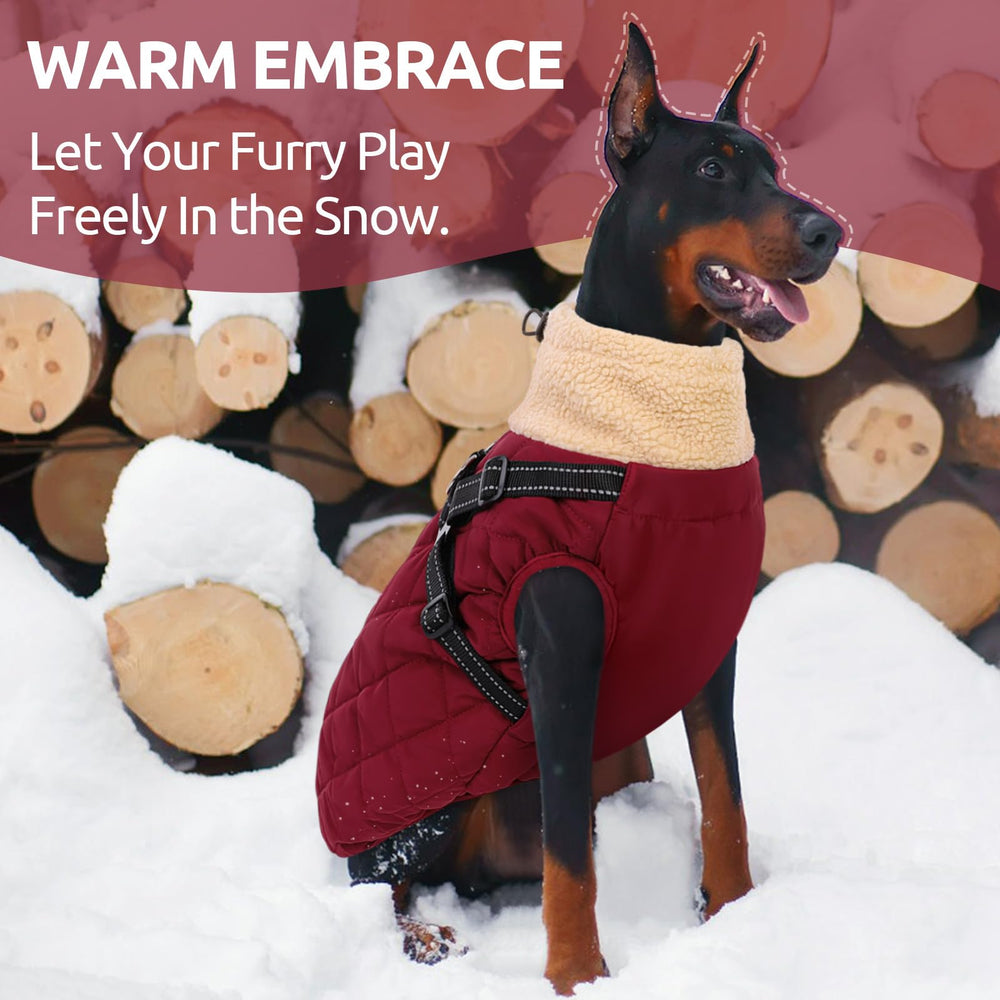 Queenmore dog coat back zipper enables easy on-off dressing.