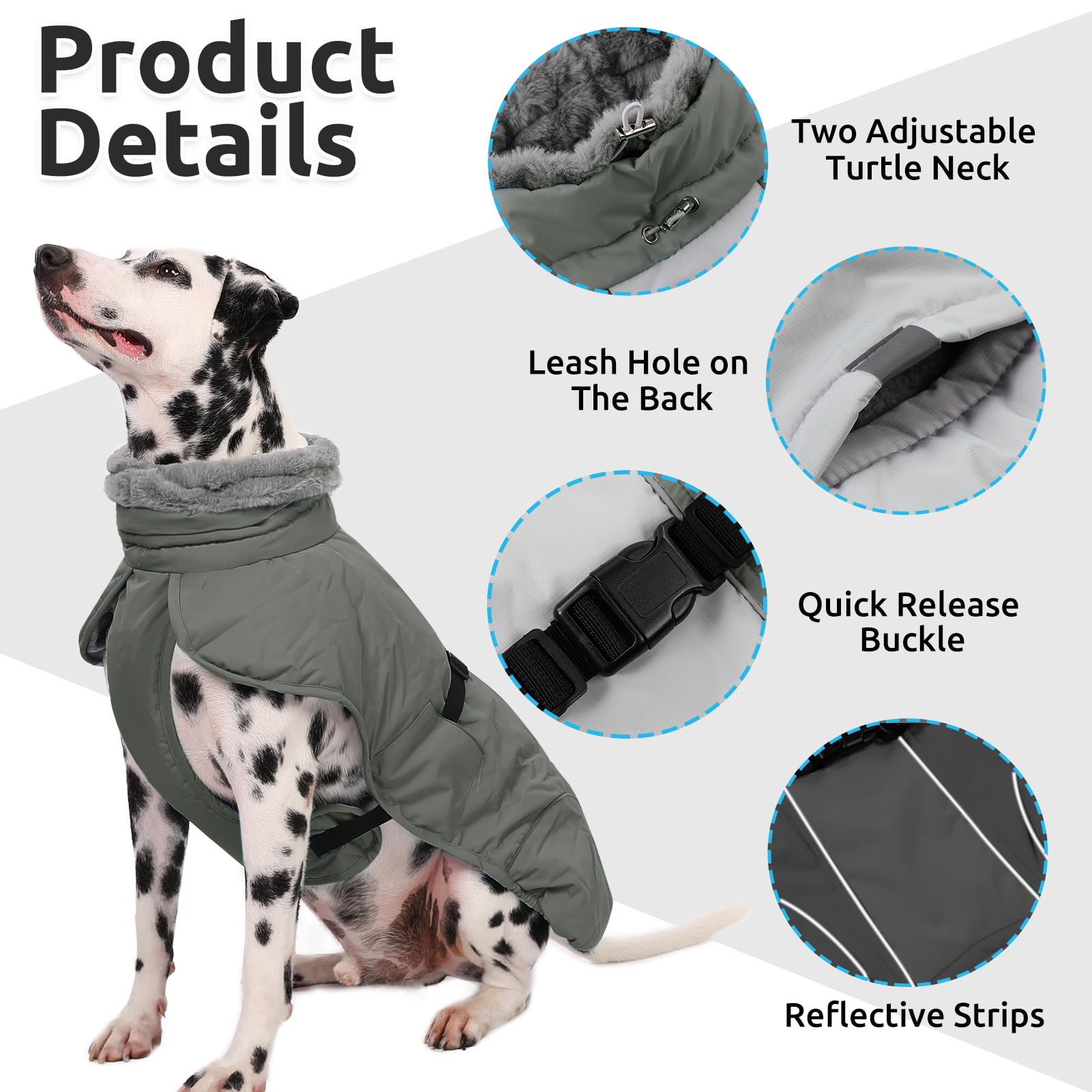 Queenmore dog cold weather coat side view grey, windproof design for chilly strolls