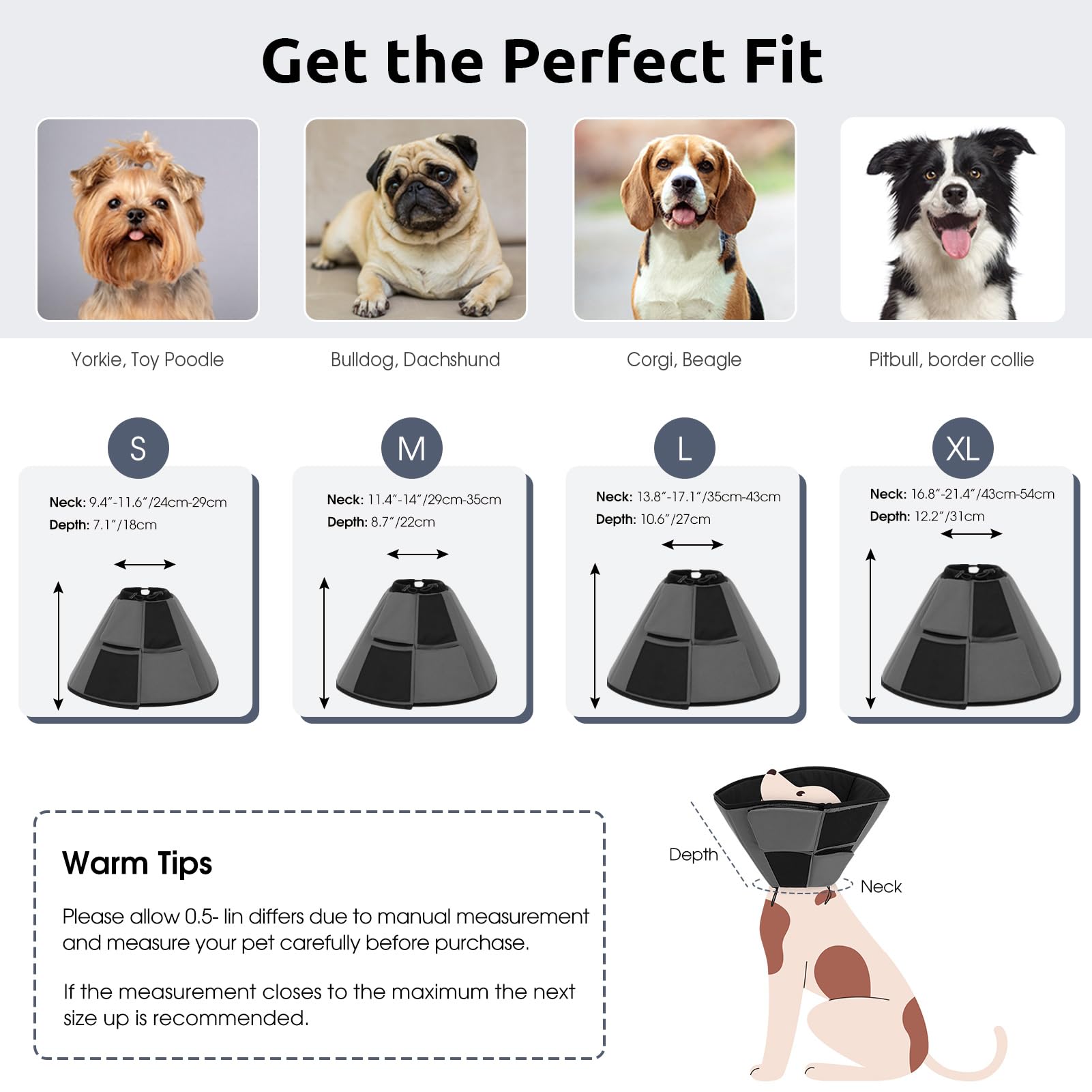 Queenmore dog cone large size fit ensures secure protection for big breeds.