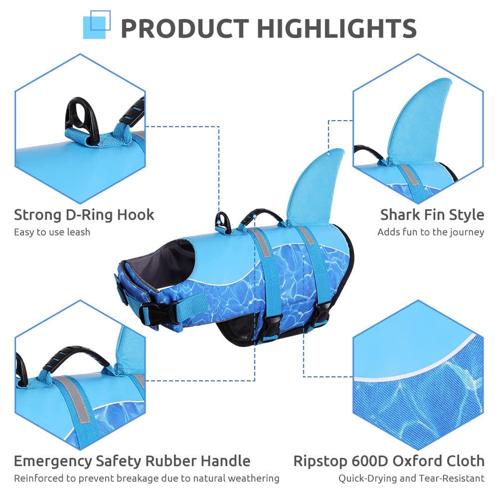 Queenmore dog life vest back shows the rescue handle for quick lifting.