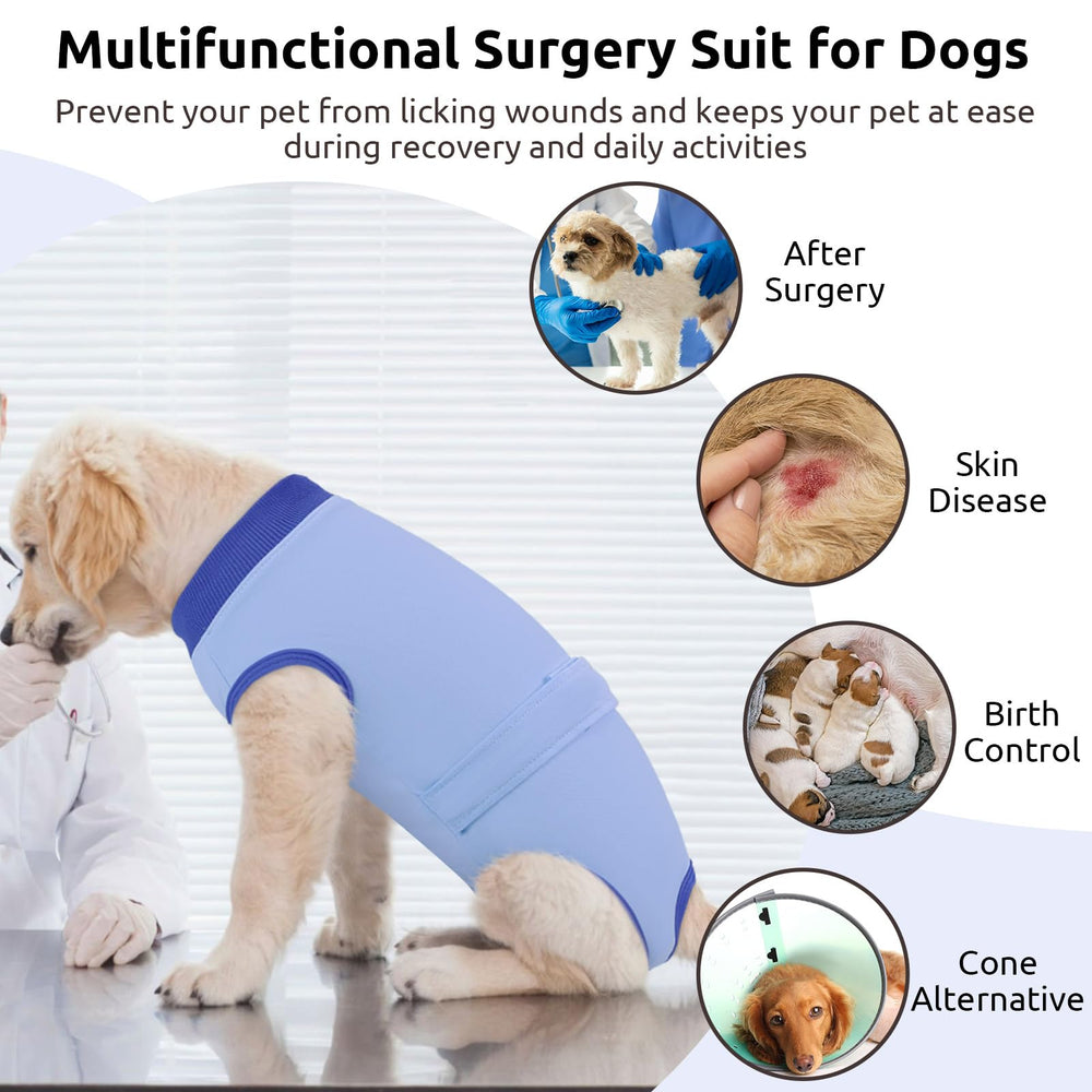 Queenmore dog recovery suit leg and tail elastic design enables easy bathroom breaks.