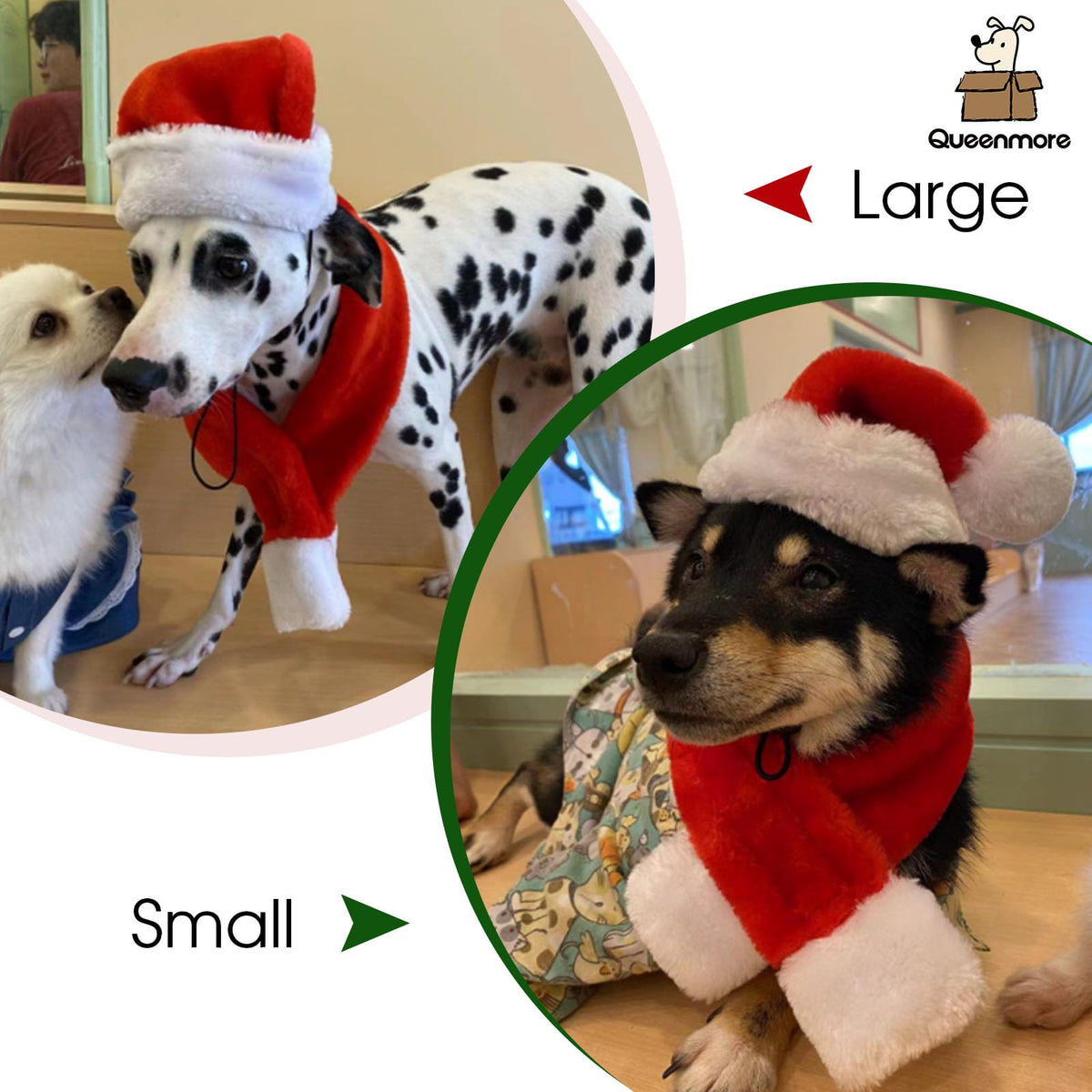 Queenmore dog Santa hat side view with adjustable band for secure fit