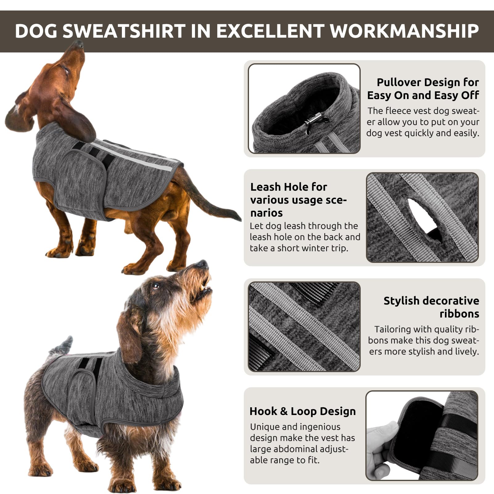 Queenmore dog sweater adjustable abdomen range for flexible fit.
