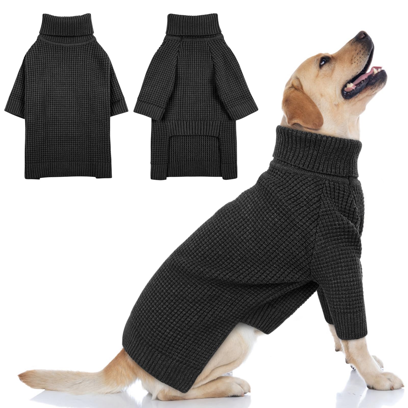 Queenmore dog sweater charcoal gray turtleneck closeup highlights cozy warmth for fall walks.