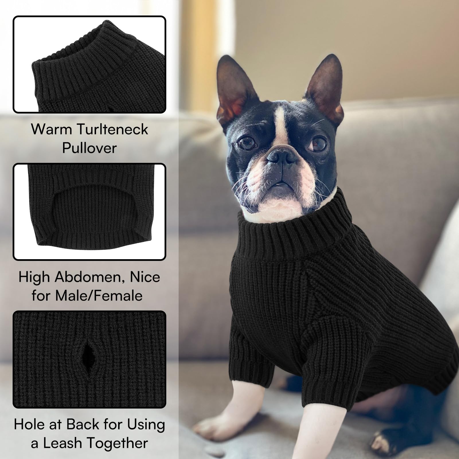 Queenmore easy-pullover dog sweater designed for quick dressing.