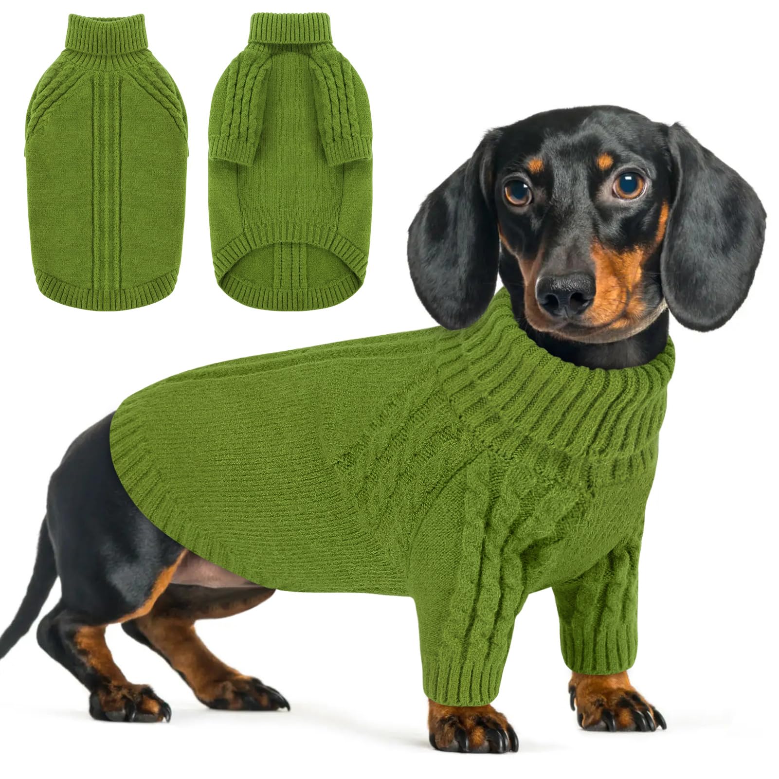 Queenmore dog sweater green closeup knit shows cozy warmth and stretch on chilly walks
